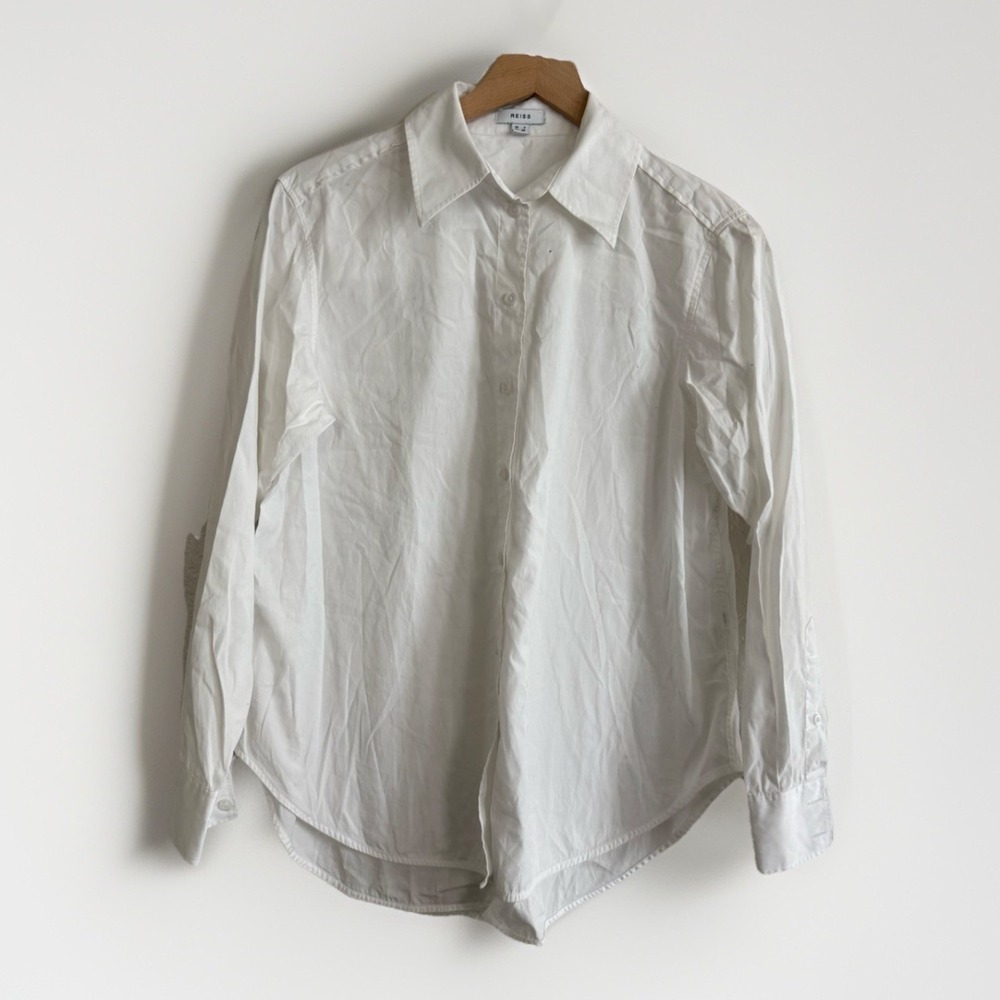 Reiss Women's White Collar Button Down Long Sleeve Shirt Blouse Top 2